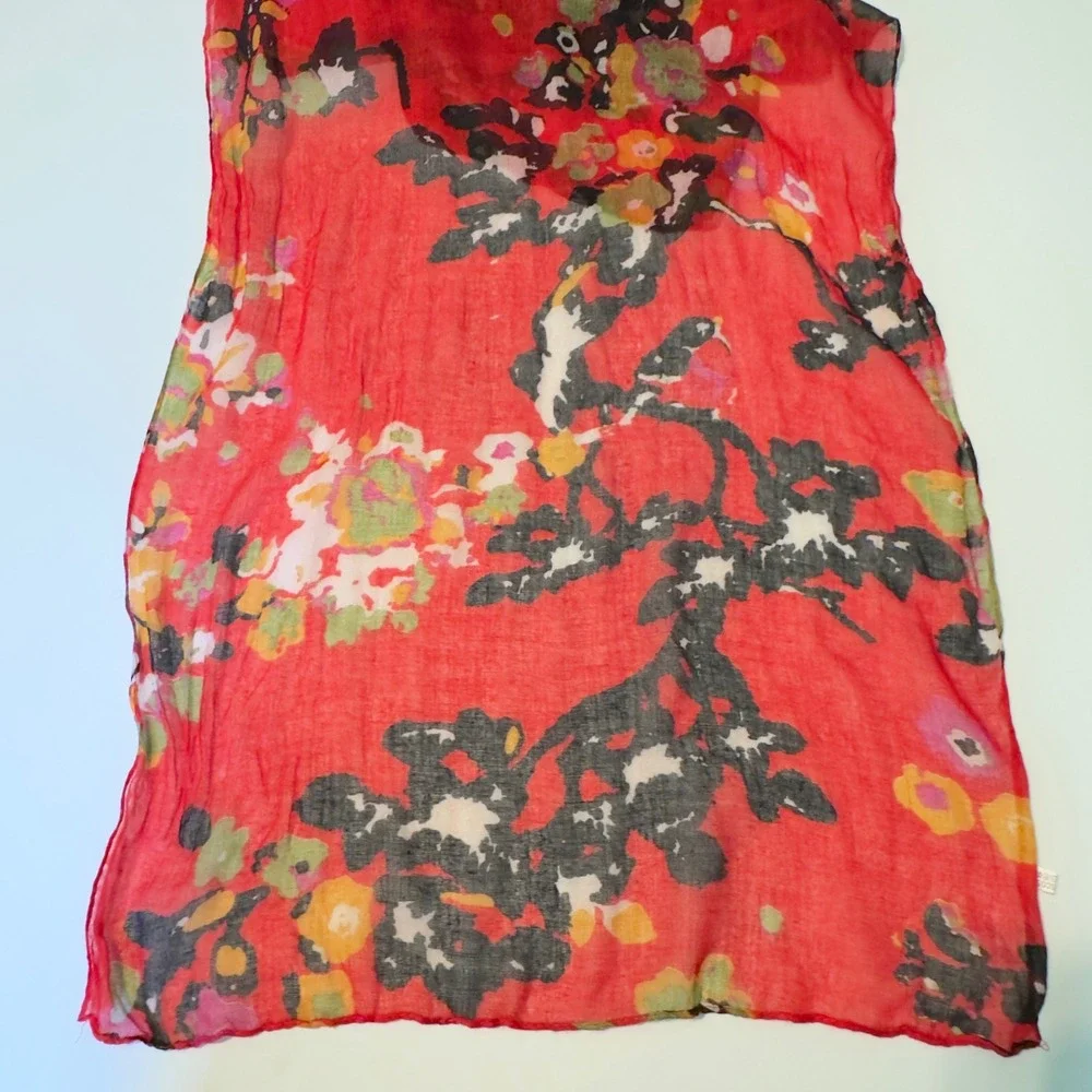 Unbranded Red Floral Viscose Lightweight Rectangular Scarf Boho Accessory